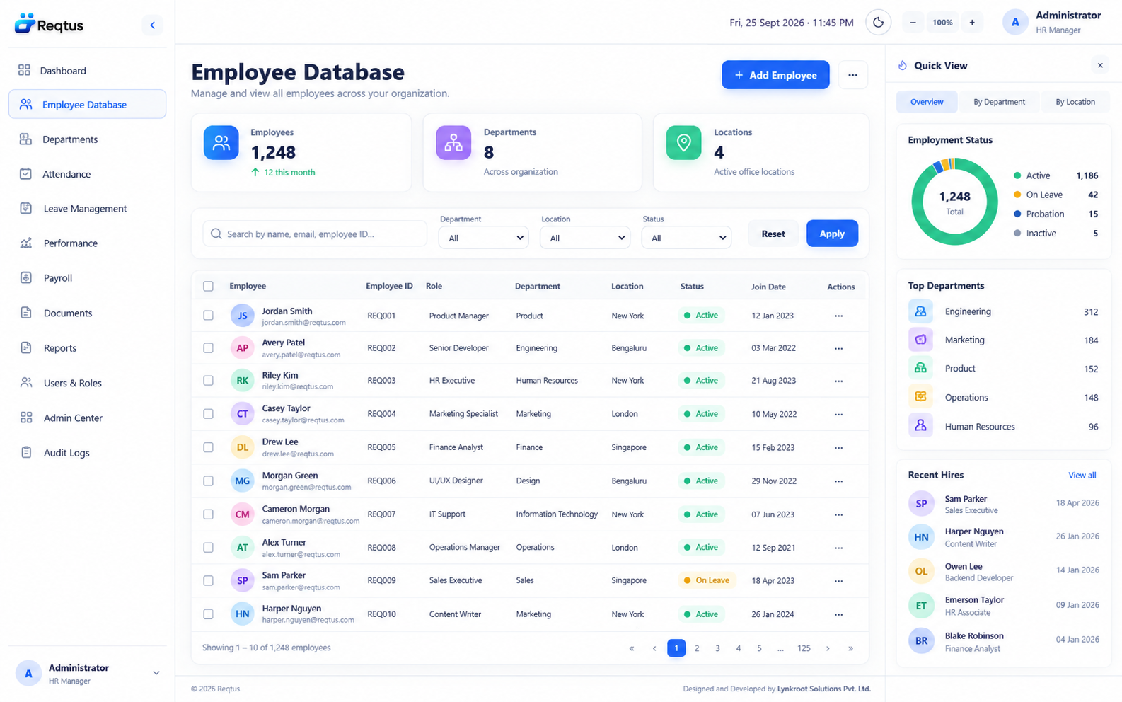 Reqtus employee database dashboard concept
